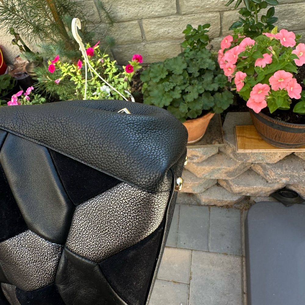 COACH Black Patchwork Textured Leather Shoulder B… - image 5